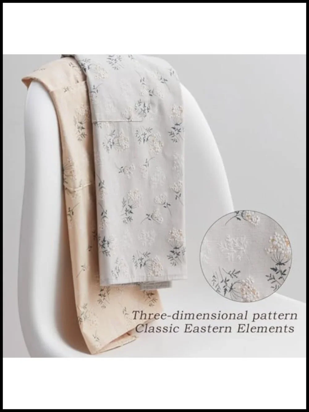 Linen Apron Japanese Style Lightweight Breathable Floral Embossed Adjustable